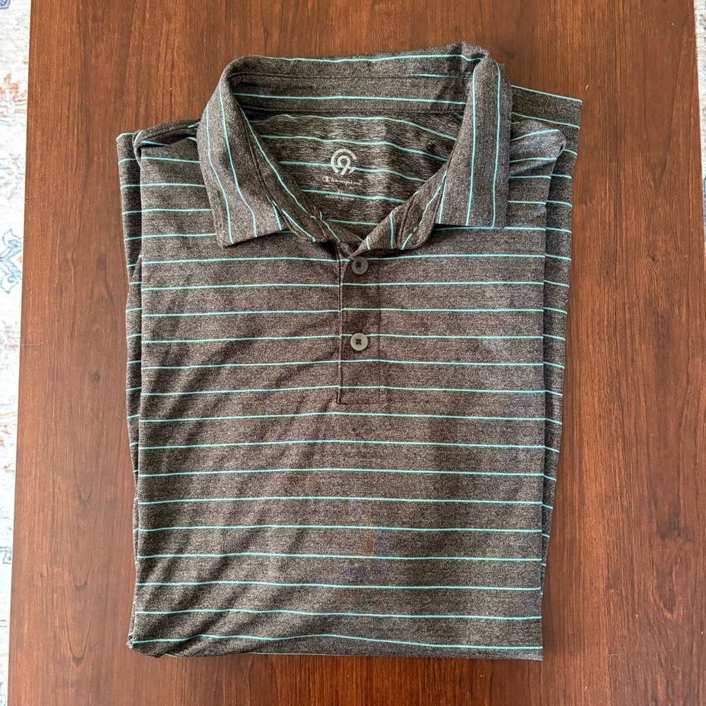 Men's Champion Striped Polo Shirt - Gray and Blue